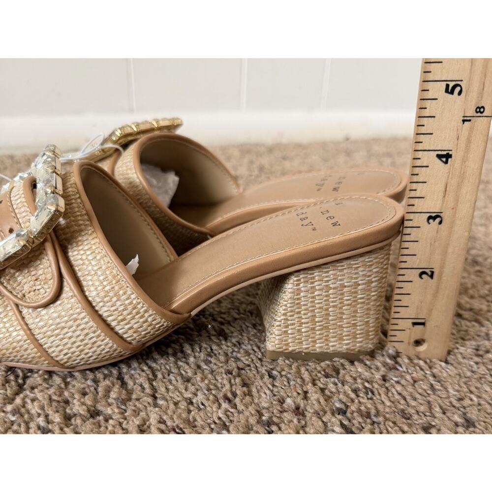 A New Day Rhinestone Buckle Block Heel 6 Slide Sandals Beige Women’s - Picture 8 of 8